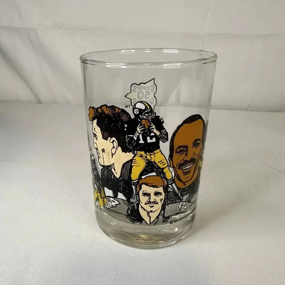 Set of (3) 1990 Pittsburgh Steelers McDonalds Hall of Fame Glass Set - EXC